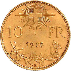 10 Franken Vreneli 1913 B. 3,23 g. 900/1000. vorzüglich/Stempelglanz