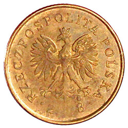 5 Groszy 2008 mit markantem Prägeausfall, Jahreszahl nur 2 8 (keine ...