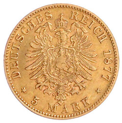 5 Mark 1877 D. sehr schön/vorzüglich