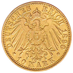 10 Mark 1890 A. fast sehr schön, Hitzespuren