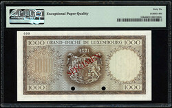 Grand Duche de Luxembourg, 1000 Francs o.D. Specimen. A 000000. PMG ...