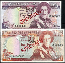 SPECIMEN, 2 Scheine zu 5 und 10 Pounds o.D. (1989). Beide mit ...