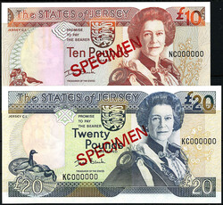 SPECIMEN, 2 Scheine zu 10 und 20 Pounds o.D. (2000). Beide mit ...