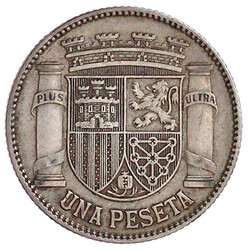 1 Peseta 1933. Mit starker, 90° Stempeldrehung. gutes sehr schön