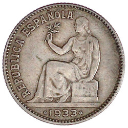 1 Peseta 1933. Mit starker, 90° Stempeldrehung. gutes sehr schön