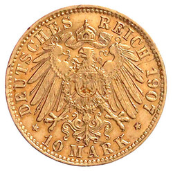 10 Mark 1907 J. vorzüglich/Stempelglanz, div. kl. Stempelfehler ...