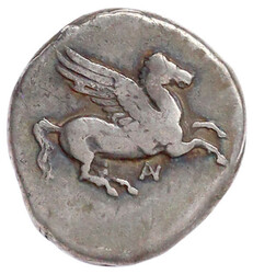 Stater 350/300 v. Chr. nach korinthischem Vorbild. Kopf der Athena ...