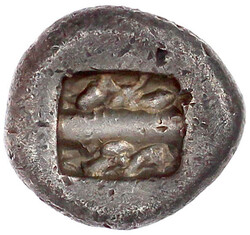 Stater um 500/480 v. Chr. 2 Delfine mit Jungem im ...
