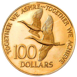 100 Dollars 1976. Scharlach-Ibisse. 6,21 g. 500/1000. Polierte Platte