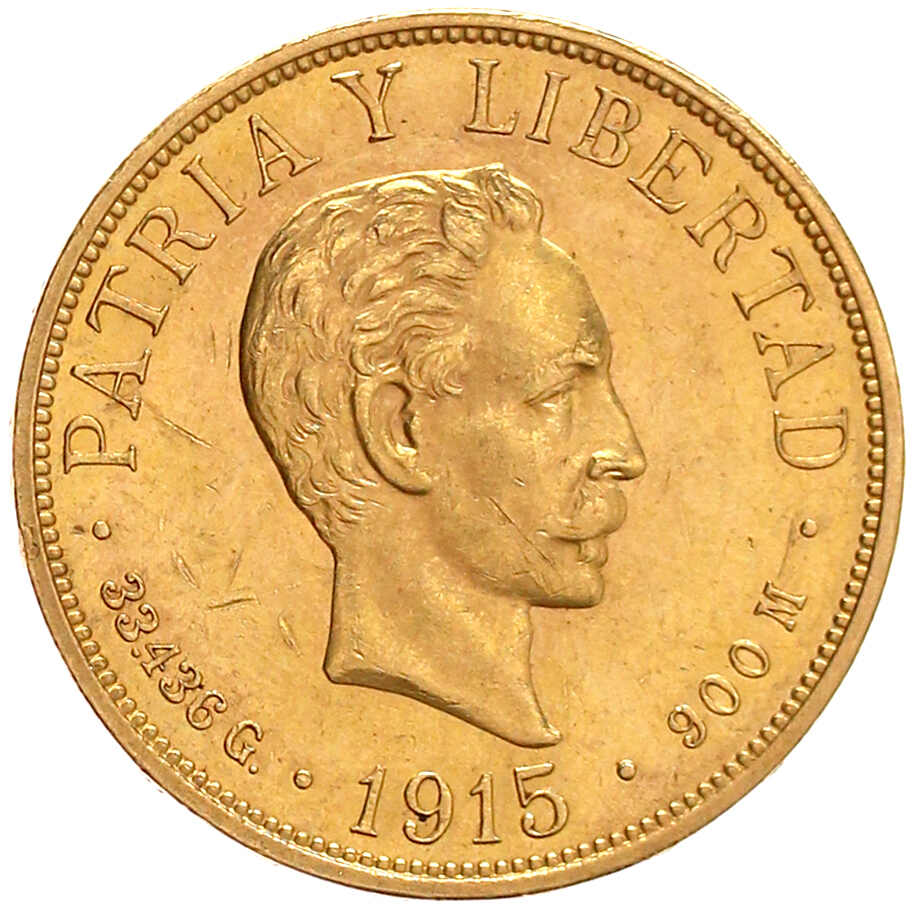 20 Pesos 1915. Kopf n.r./Wappen. 33,44 g. 900/1000. vorzüglich, ...