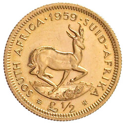 1/2 Pound 1959, Springbock. 3,99 g. 917/1000. Auflage nur 500 Ex. BU, ...