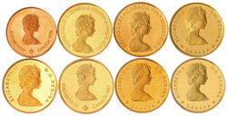 Kl. Sammlung von 8 versch. 100 Dollars-Gedenkmünzen: 1976, Olympiade ...