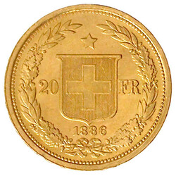 20 Franken 1886. Helvetia. 6,45 g. 900/1000. vorzüglich/Stempelglanz