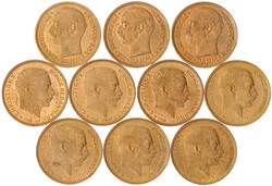 10 X 20 Kronen: 1909, 1912 (2), 1914 (3), 1915 (4). Je 8,96 g. ...
