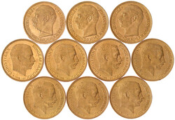 10 X 20 Kronen: 1909, 1912 (2), 1914 (3), 1915 (4). Je 8,96 g. ...