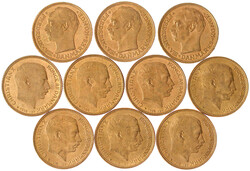 10 X 20 Kronen: 1909, 1912(2), 1914 (3), 1915 (4). Je 8,96 g. ...