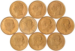 10 X 20 Kronen: 1909, 1912 (2), 1914 (4), 1915 (3). Je 8,96 g. ...