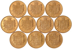 10 X 20 Kronen: 1909, 1912 (2), 1914 (4), 1915 (3). Je 8,96 g. ...