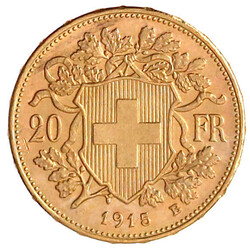 20 Franken Vreneli 1915 B. 6,45 g. 900/1000. fast Stempelglanz
