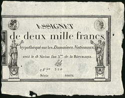 Assignaten, 500 Livres und 2000 Francs 8.2.1794 u. 7.1.1795. III