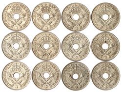 12 X Shilling Silber-Lochgeld aus 1935 bis 1945. meist vorzüglich