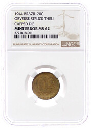 Verprägung zum 20 Centavos 1944. Revers inkuse Prägung der ...