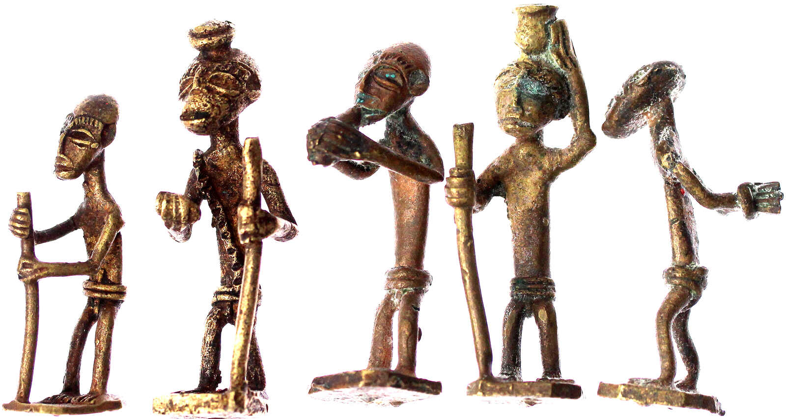 Ghana: 5 figürliche Goldstaubgewichte der Ashanti/Akan aus Messing. ...