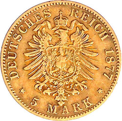 5 Mark 1877 G. sehr schön, kl. Kratzer und min. Randfehler