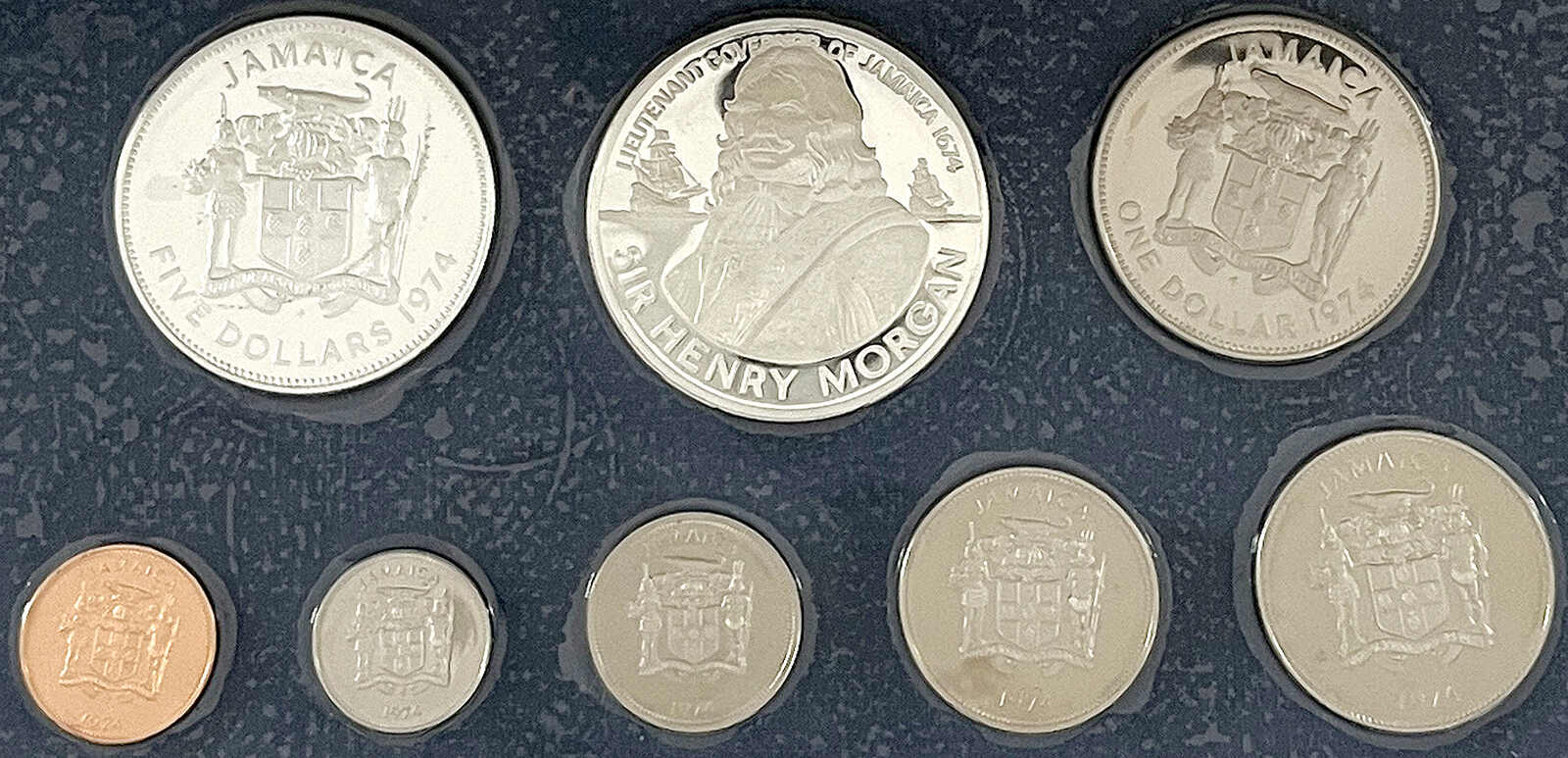 Proof Set 1974. 8 Münzen 1 C.- 10 Dollar mit 5 und 10 $ Silber (ca. ...