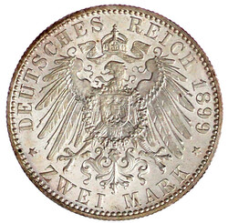 2 Mark 1899 A. fast Stempelglanz, Prachtexemplar