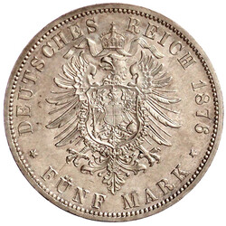 5 Mark 1876 B. vorzüglich/Stempelglanz, winz. Kratzer
