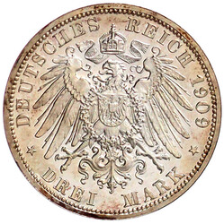 3 Mark 1909 A. Polierte Platte, Prachtexemplar mit schöner Patina