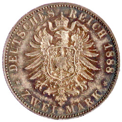 2 Mark 1888 A. fast Stempelglanz, Prachtexemplar mit herrlicher Patina