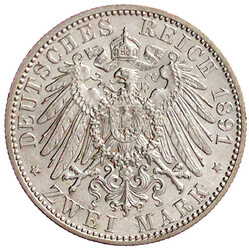 2 Mark 1891 A. vorzüglich, kl. Kratzer