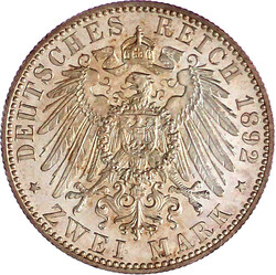 2 Mark 1892 A, zum 25-jähr. (Regierungsjubiläum). Polierte Platte, ...