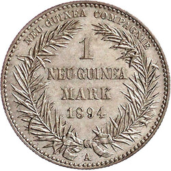 1 Neuguinea-Mark 1894 A, Paradiesvogel. Stempelglanz, Prachtexemplar
