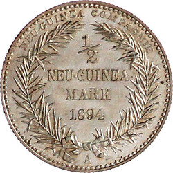 1/2 Neuguinea-Mark 1894 A, Paradiesvogel. Stempelglanz, Prachtexemplar