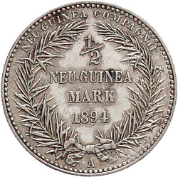 1/2 Neuguinea-Mark 1894 A, Paradiesvogel. sehr schön/vorzüglich