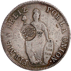 Peru 8 Reales 1835 Lima, MT, mit Gegenstempel Isabella II. ...