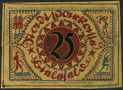 Druckprobe zu 25 Mark. 15.7.1921 in braungelber Ballonseide statt ...