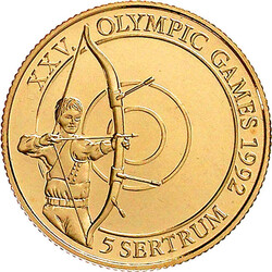5 Sertrum 1993/92 Bogenschütze vor Zielscheibe. 7,78 g., 583/1000. ...