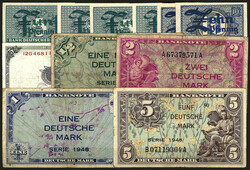 Bank Deutscher Länder, insgesamt 16 Scheine von 5 Pfg. bis 50 ...