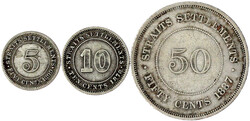 3 Stück Victoria: 5 Cents 1899, 10 Cents 1878 und 50 Cents 1887. ...