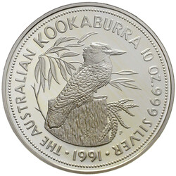 50 Dollars 10 Unzen Silber Kookaburra 1991 In Originalschatulle mit ...