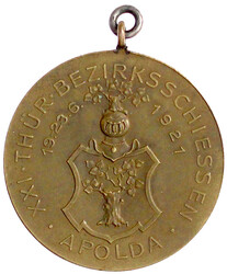 Tragbare Bronzemedaille 1921. Auf das 21. Thür. Bezirksschiessen. ...
