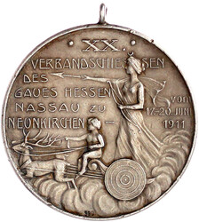 Tragbare Silbermedaille 1911 a.d. XX. Verbandsschiessen des Gaues ...