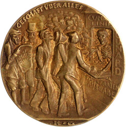 Bronzemedaille 1915. Untergang der Lusitania/Menschen vor Reisebüro. ...