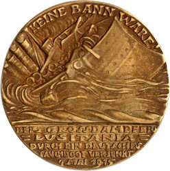 Bronzemedaille 1915. Untergang der Lusitania/Menschen vor Reisebüro. ...