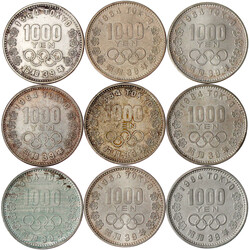 9 X 1000 Yen 1964. Olympische Spiele Tokyo. vorzüglich bis ...