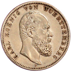 7587: Reichssilbermünzen J. 19-178, Württemberg, Karl, 1864-1891